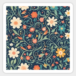 Serene Blooms: A Floral Symphony on Blue Sticker